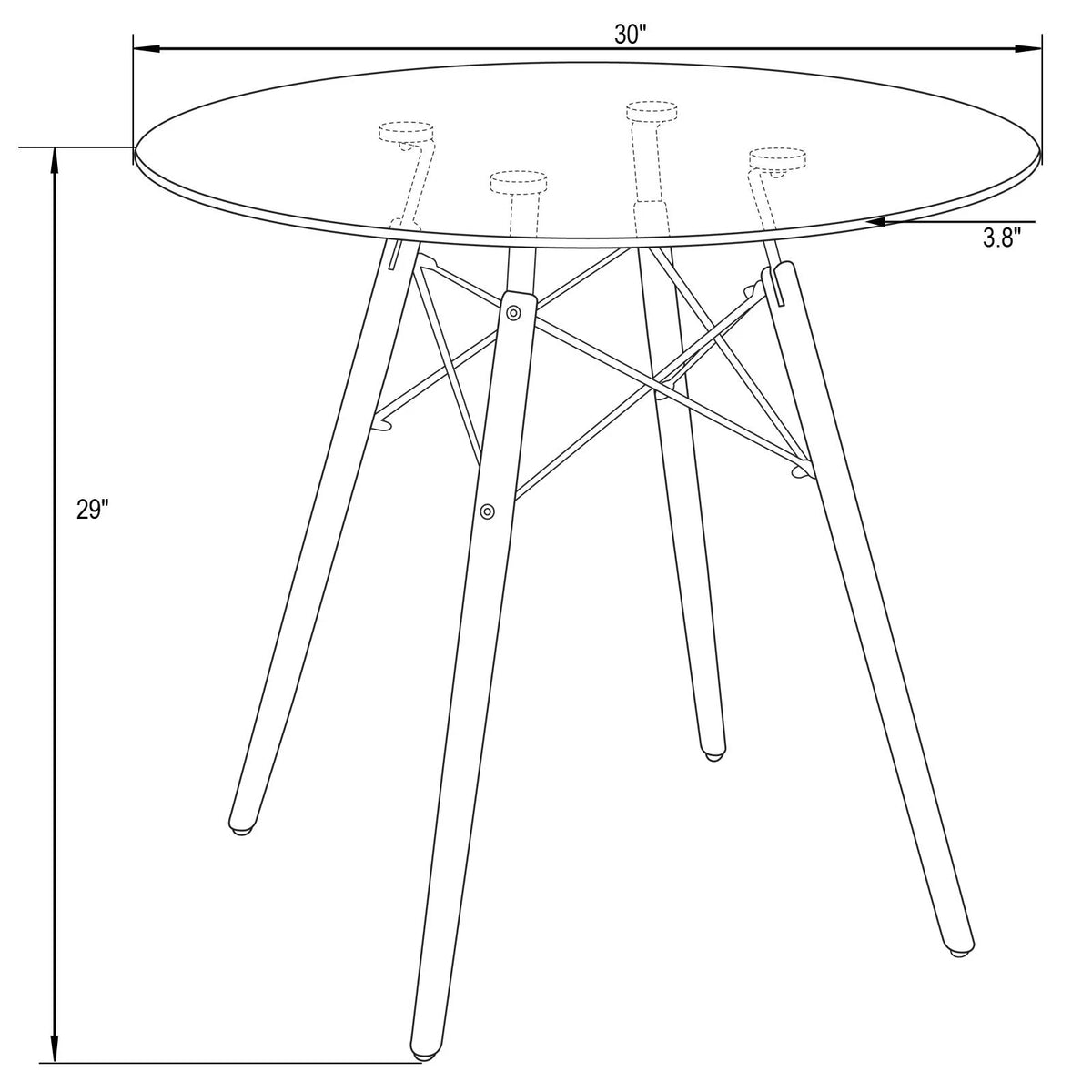 Round Glass Top Dining Table with Wood Base F804
