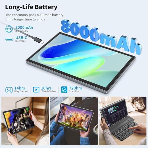 10 inch Android 14 Tablet with Keyboard, 16GB RAM 128GB ROM, Black V865960