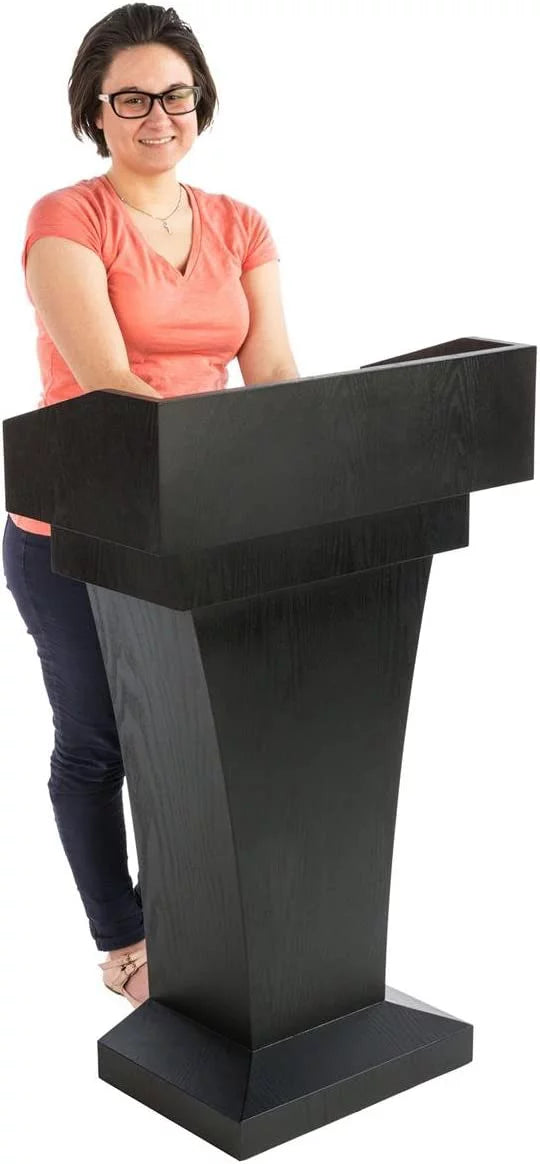 Black MDF Wood Grain Lectern with Drawer and Storage E14419