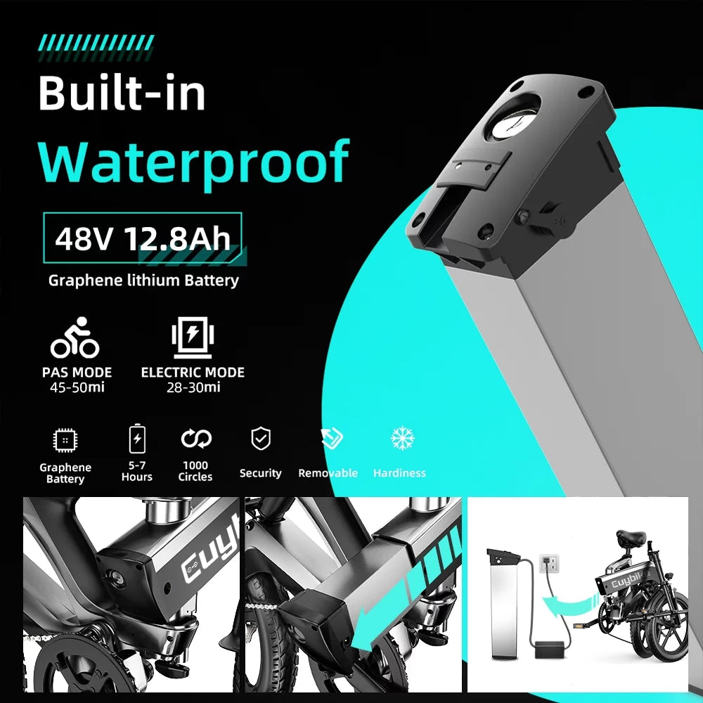 Folding Electric Bike 500W 48V 12.8AH 20'' Black V4710