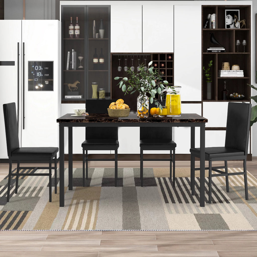 5-Piece Faux Marble Top Velvet Dining Table Set O6607