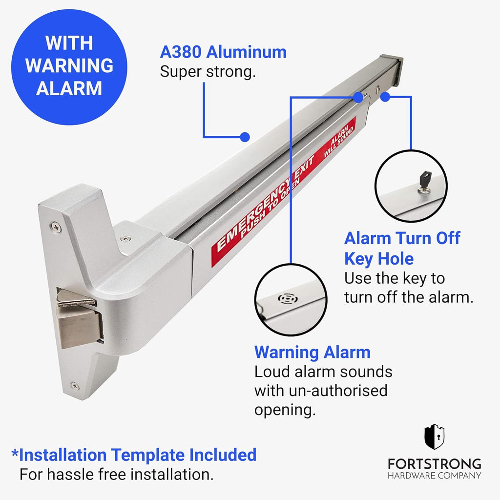 Alarmed Panic Bar Exit Device with Warning Stickers N807019