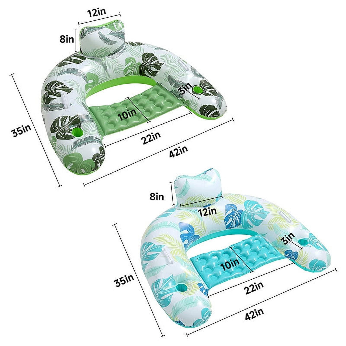 2 Pack Inflatable Pool Float Chair with Pump and Cup Holder H307660