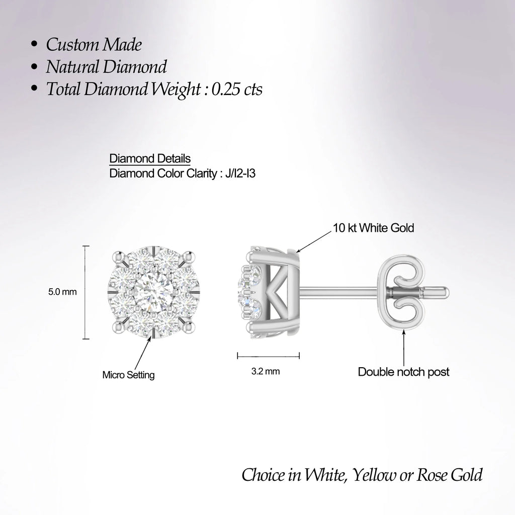 10K White Gold Diamond Cluster Stud Earrings K2370