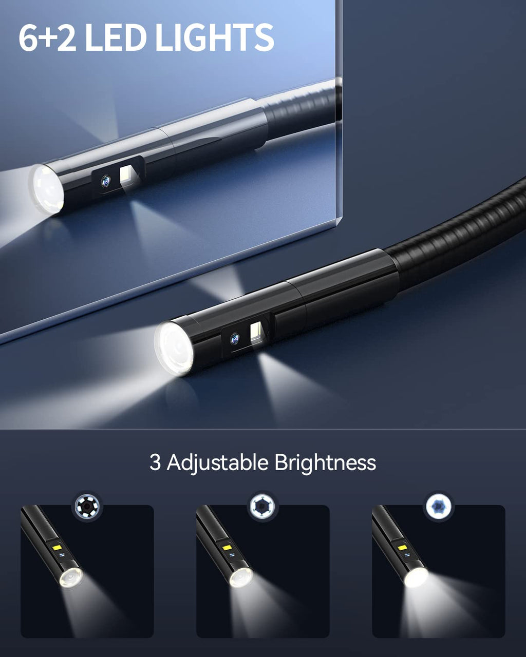 16.4ft Waterproof Flexible Borescope Inspection Camera with Light L96616